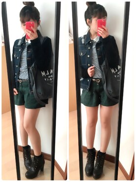 「襟付きトップス」｜「アイテム（デニムジャケット）」を使った、✩Ｋｉｉさん（レディース・154cm）の秋コーディネート