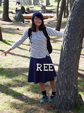 「静岡」｜「アイテム（ニットキャップ/ビーニー）」を使った、Reeさん（レディース・158cm）の春コーディネート