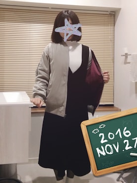 「ブラック×ホワイト」｜「アイテム（オールインワン・サロペット）」を使った、ｈｉｒｏｋｏさん（レディース・152cm）の秋コーディネート