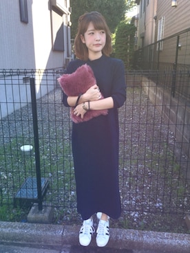 「リブタートルネック」｜「アイテム（ワンピース/ドレス）」を使った、maicoさん（レディース・154cm）の秋コーディネート