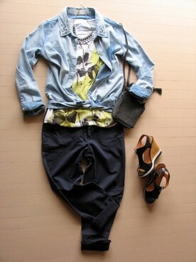 「Mila Owen（ミラオーウェン）のビジューネックレス（アクセサリー、ブラック系）」を使った、minamiさん（レディース・146cm）の春コーディネート