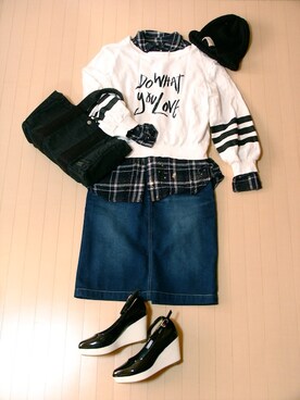 「N.（N. Natural Beauty Basic）（エヌエヌナチュラルビューティーベーシック）のデニムスカート（デニムスカート、ブルー系）」を使った、minamiさん（レディース・146cm）の春コーディネート