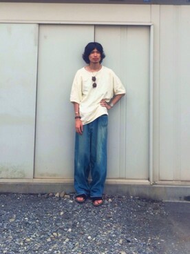 「roundabout（ラウンダバウト）のアイテム」を使った、ヨーヘイさん（メンズ・175cm）の夏コーディネート