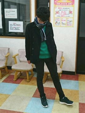 「NIKE」｜「アイテム（ピーコート）」を使った、おざさん（メンズ・177cm）の秋コーディネート