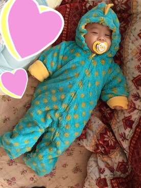 「Moujonjon（ムージョンジョン）のアイテム（オールインワン・サロペット）」を使った、KenTさん（キッズ・60cm）の冬コーディネート