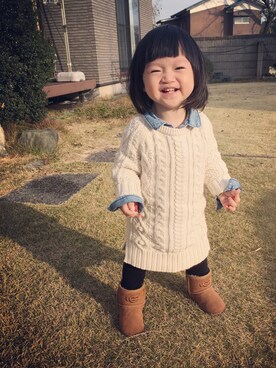 「babyGAP（babyGAP）のアイテム（シャツ/ブラウス、ブルー系）」を使った、Aliceさん（キッズ）の冬コーディネート