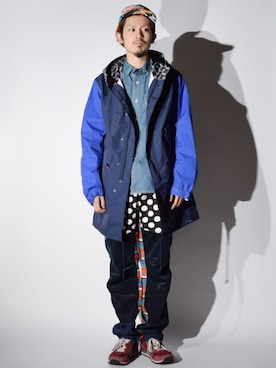 「シャンブレーシャツ」｜「アイテム（モッズコート）」を使った、ALDIESSTAFFさん（メンズ・176cm）の冬コーディネート
