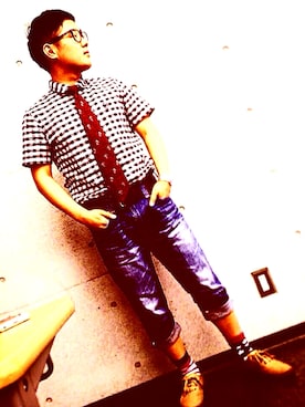 「アイテム（ネクタイ、レッド系）」を使った、Asamin。さん（メンズ・162cm）の冬コーディネート