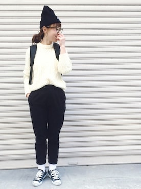 「ajew（エジュー）のアイテム（アクセサリー）」を使った、SIZUさん（レディース・156cm）の冬コーディネート