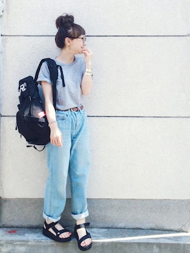 「UBIQ（ユービック）のUBIQ / PLATFORM SANDAL（サンダル）」を使った、SIZUさん（レディース・156cm）の夏コーディネート