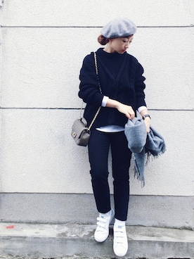 「BLACK BY MOUSSY（ブラックバイマウジー）のHUILA BLACK Denim（デニムパンツ）」を使った、SIZUさん（レディース・156cm）の秋コーディネート