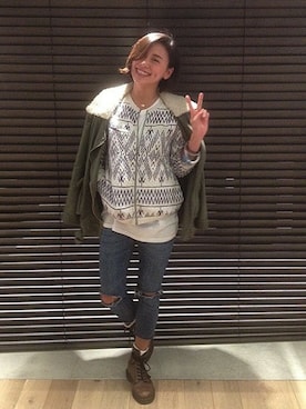 「ROXY（ロキシー）のアイテム（その他トップス）」を使った、KANAさん（レディース・163cm）の冬コーディネート