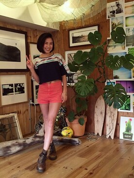 「ROXY（ロキシー）のアイテム（その他トップス）」を使った、KANAさん（レディース・163cm）の夏コーディネート
