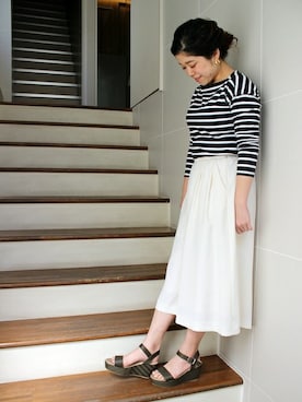 「アイテム（サンダル、グリーン系）」を使った、eveさん（レディース・160cm）の春コーディネート