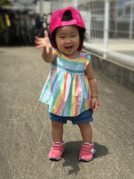 「BEAMS BOY（ビームスボーイ）のアイテム（キャップ）」を使った、kanna-chanさん（キッズ・90cm）の夏コーディネート