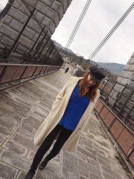 「ZARA（ザラ）のアイテム（ニット/セーター、ブルー系）」を使った、momo_xoxo.babyさん（レディース・170cm）の冬コーディネート