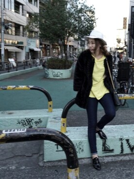 「rienda（リエンダ）のアイテム（ジャケット/アウター、ブラック系）」を使った、momo_xoxo.babyさん（レディース・170cm）の冬コーディネート