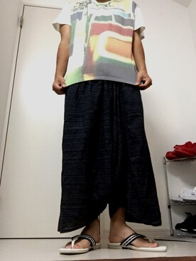 「no brand（ノーブランド）のアイテム（その他パンツ、ブラック系）」を使った、KUYAさん（メンズ・170cm）の夏コーディネート