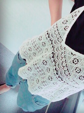 「LEPSIM（レプシィム）のアイテム（Tシャツ/カットソー、ブラック系）」を使った、tqmqさん（レディース・162cm）の夏コーディネート