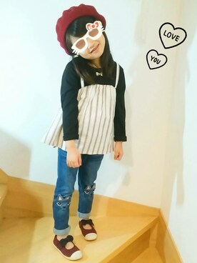 「ネコ」｜「アイテム（バレエシューズ）」を使った、chii82さん（キッズ・110cm）の秋コーディネート