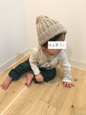 「タータンチェック」｜「アイテム（ニットキャップ/ビーニー）」を使った、marcoさん（キッズ・70cm）の秋コーディネート