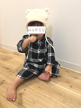 「アイテム（ロンパース、グリーン系）」を使った、marcoさん（キッズ・70cm）の秋コーディネート