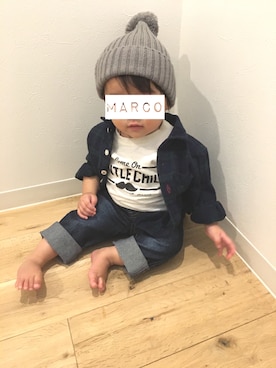 「タータンチェック」｜「アイテム（ニットキャップ/ビーニー）」を使った、marcoさん（キッズ・70cm）の秋コーディネート