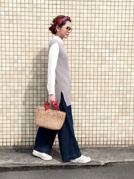 「k.growthのアイテム（ファッション雑貨、レッド系）」を使った、K.growthさん（レディース・168cm）の春コーディネート