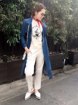 「k.growthのアイテム（チェスターコート、ブルー系）」を使った、K.growthさん（レディース・168cm）の春コーディネート
