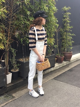 「k.growthのアイテム（サロペット/オーバーオール、ホワイト系）」を使った、K.growthさん（レディース・168cm）の春コーディネート