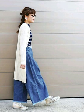 「K.growthのアイテム（デニムパンツ、ブルー系）」を使った、K.growthさん（レディース・168cm）の春コーディネート