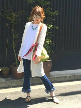 「K.growthのアイテム（かごバッグ、グリーン系）」を使った、K.growthさん（レディース・168cm）の春コーディネート