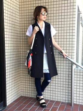 「K.growthのアイテム（ベスト、ブラック系）」を使った、K.growthさん（レディース・168cm）の春コーディネート