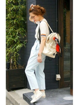 「CONVERSE（コンバース）のアイテム（スニーカー、ホワイト系）」を使った、K.growthさん（レディース・168cm）の春コーディネート