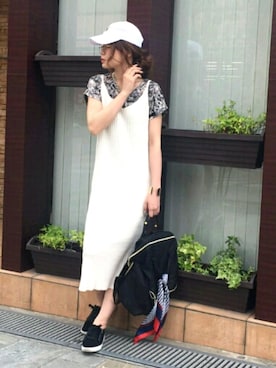 「K.growthのアイテム（ワンピース、ホワイト系）」を使った、K.growthさん（レディース・168cm）の春コーディネート