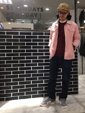 「SEVENDAYS=SUNDAY（セブンデイズサンデイ）のアイテム（ピーコート）」を使った、新浦安さん（メンズ・175cm）の冬コーディネート