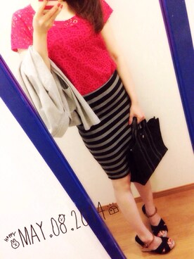 「FOREVER 21（フォーエバー トゥエンティーワン）の半袖レースカットソー（シャツ/ブラウス、ピンク系）」を使った、kana.comさん（レディース・156cm）の春コーディネート