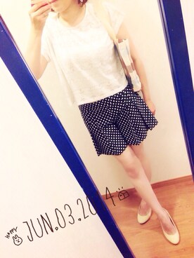 「L'EST ROSE（レストローズ）のネイビー×白ドット
キュロットスカート（その他パンツ、ブルー系）」を使った、kana.comさん（レディース・156cm）の夏コーディネート
