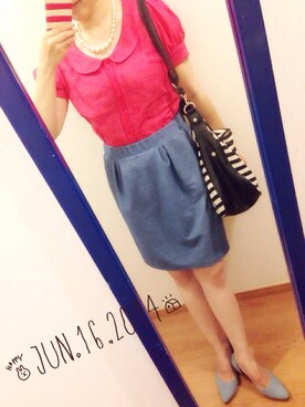 「JILL STUART（ジルスチュアート）のアイテム（シャツ/ブラウス、ピンク系）」を使った、kana.comさん（レディース・156cm）の夏コーディネート