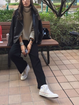 「BLACK BY MOUSSY（ブラックバイマウジー）のアイテム（その他アウター）」を使った、AMIさん（レディース・157cm）の秋コーディネート