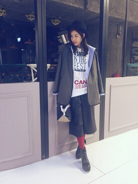 「red」｜「アイテム（カバーオール）」を使った、Kayte さん（レディース・158cm）の冬コーディネート