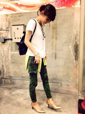 「楽天のアイテム（バックパック/リュック、ブラック系）」を使った、ゆーさん（レディース・159cm）の夏コーディネート