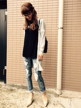 「VENCE（ヴァンス）のアイテム（デニムパンツ、ブルー系）」を使った、ゆーさん（レディース・159cm）の夏コーディネート