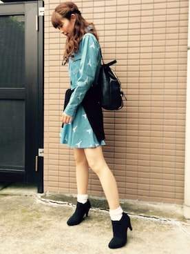 「楽天のアイテム（ワンピース、ブルー系）」を使った、ゆーさん（レディース・159cm）の夏コーディネート