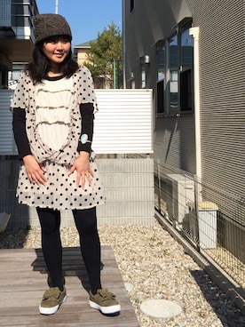 「F-TROUPE（エフトゥループ）のアイテム（スニーカー）」を使った、YumiTeaさん（レディース・156cm）の春コーディネート