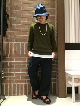 「RAGEBLUE（レイジブルー）の綿麻マウンテンHAT/566541（ハット）」を使った、しょうへいさん（メンズ・162cm）の夏コーディネート