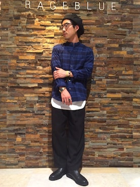 「RAGEBLUE（レイジブルー）の＜トレンドのロング丈＞ワッフルロングカットソー/733404（Tシャツ/カットソー）」を使った、しょうへいさん（メンズ・166cm）の秋コーディネート