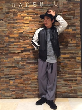 「RAGEBLUE（レイジブルー）の＜トレンドのロング丈＞ワッフルロングカットソー/733404（Tシャツ/カットソー）」を使った、しょうへいさん（メンズ・166cm）の秋コーディネート