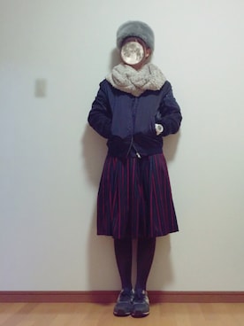 「ストライプスカート」｜「アイテム（ブルゾン）」を使った、yuuiさん（レディース・161cm）の冬コーディネート