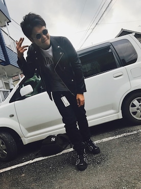 「SPINNS（スピンズ）のアイテム（ライダースジャケット）」を使った、kyochanさん（メンズ・173cm）の冬コーディネート